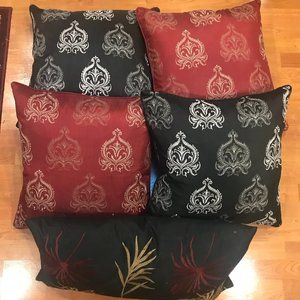 BEAUTIFUL SET OF 5 LARGE EMBROIDERED SILK & DOWN THROW PILLOWS